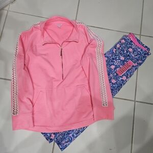 Lilly Pulitzer Pink Pullover with Blue Patterned Leggings